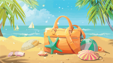 Summer bag with different beach accessories