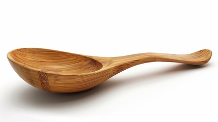 A wooden spoon with a curved handle