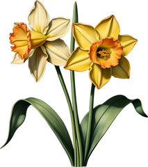 Vibrant flowers are rendered in the style of a vintage botanical illustration.