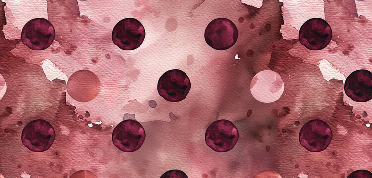 Romantic watercolor polka dots in burgundy elegantly dot a dusky rose base.