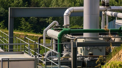 Detailed shot of a landfill gas extraction system, capturing the method of harnessing methane emissions for energy production.