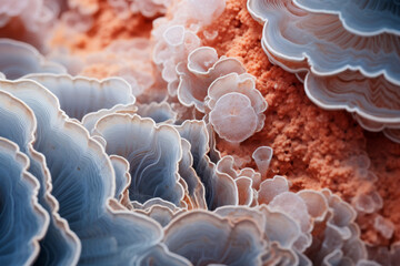 Obraz premium A close up of a large, multi colored mushroom with a blue and orange hue