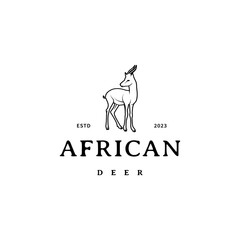 African deer line art vintage logo design illustration