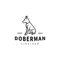 doberman dog sit down logo design illustration 2