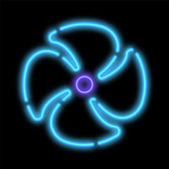 Glowing conditioner fan propeller blades. Rotation of three and four bladed turbines. Night advertising sign element. Glowing neon icon isolated on black background