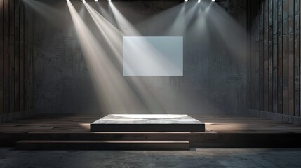 Modern empty stage with spotlight and blank screen