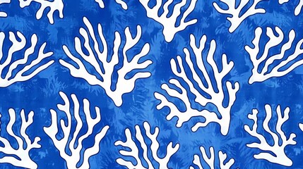 A white coral pattern on a blue background.