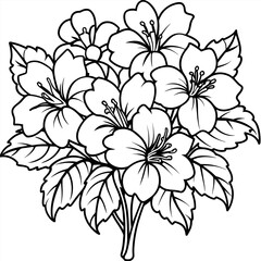 Hibiscus Flower Bouquet illustration coloring book page design, Hibiscus Flower Bouquet black and white line art drawing coloring book pages for children and adults