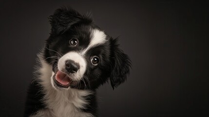 Fototapeta premium Adorable black and white puppy with a playful expression