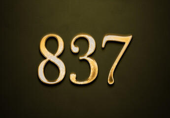Old gold effect of 837 number with 3D glossy style Mockup.	
