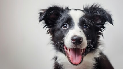 Joyful black and white border collie puppy with a playful expression
