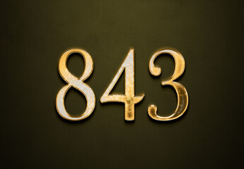 Old gold effect of 843 number with 3D glossy style Mockup.	
