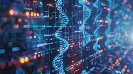 Naklejka premium Abstract digital DNA strands in futuristic technology background