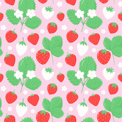 Seamless pattern with strawberry bushes. Vector illustration for fabric, print, background