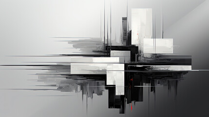 Geometric Contemporary Art of Monochrome Grayscale Black and White Abstract Design On Background
