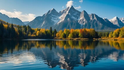 Fototapeta premium lake in the mountains Mountain Serenity Reflective Lake Vista