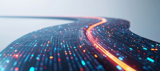 Curve road digital data flow. Futuristic cyberspace technology. Generative AI technology.	

