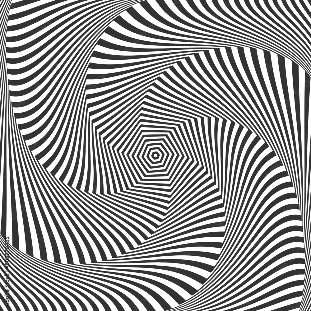 Wall mural Whirl Rotating Motion and 3D Illusion in Abstract Op Art Design. Striped Lines Pattern.