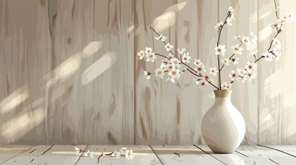 Vase with beautiful blossoming branches on table again