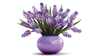 Vase with bouquet of beautiful Muscari flowers isolat