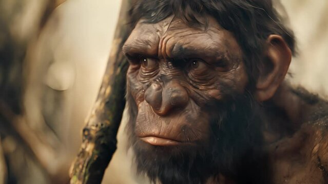 An extinct species of an early human, primitive man, early human existence, tools, culture, and survival in the ancient epochs of our evolutionary past	