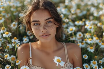 "Close-Up of Individual Resting in Flower Field: Relaxing Amidst Daisy Bed, Enjoying Nature's Blossoms"