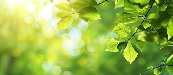 green background with tree branches and leaves, creating an atmosphere of freshness and vitality.