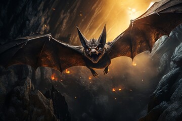 Bat, The Cave's Terrifying Lair, A Halloween Nightmare Revealed in the Heart of Darkness, Fearful and Bloodthirsty-edit