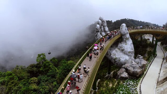 Aerial shot of the Golden Bridge in the city of Danang. Vietnam 