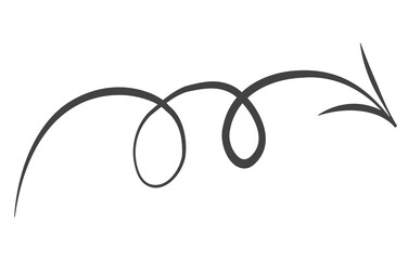 A curving arrow design in black with a transparent background, illustrating a looping motion ending with a pointed arrowhead, ideal for directional cues in templates and graphics