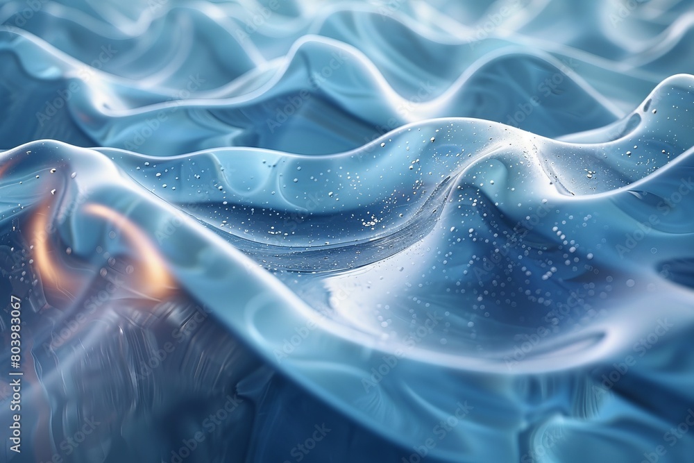 Poster a mesmerizing visual of fluid art featuring shades of blue with light bouncing off the surface creat