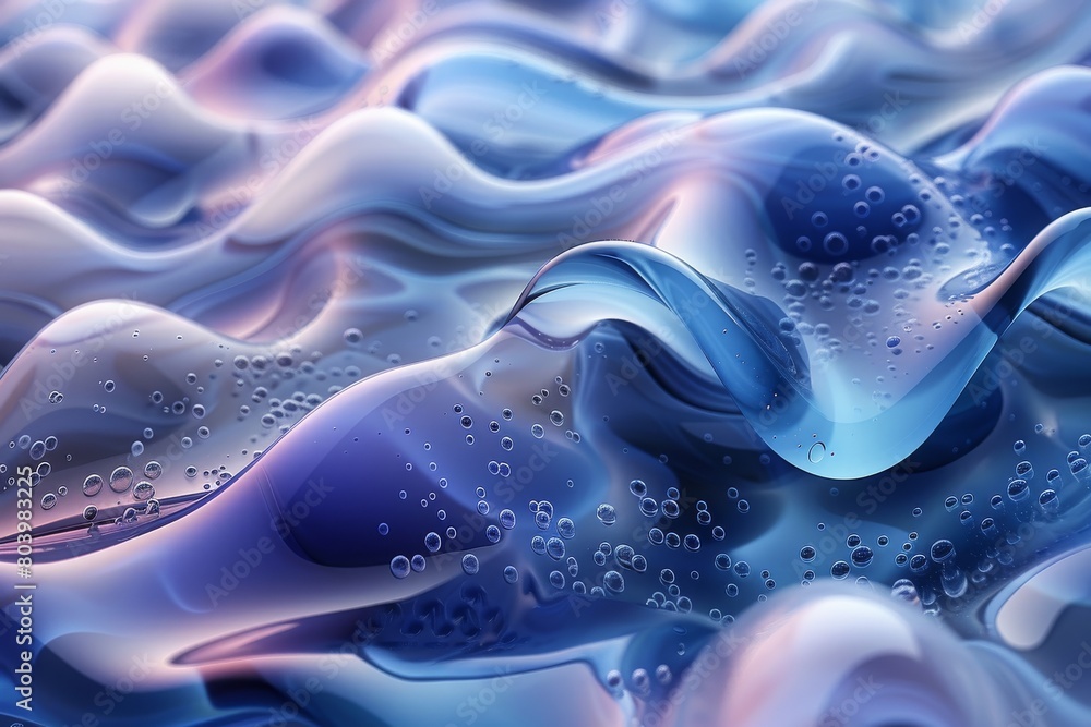 Poster a stunning visual of blue fluid art with air bubbles creating a dynamic and refreshing underwater il