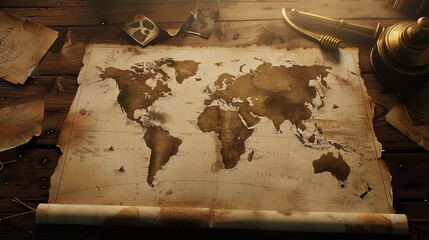 An Old Distressed Brown World Map Print 8K Resolution  