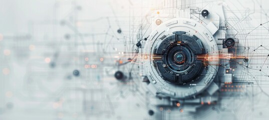 Obraz premium Futuristic gear symbol technology background. Engineering industry machine. Generative AI technology. 