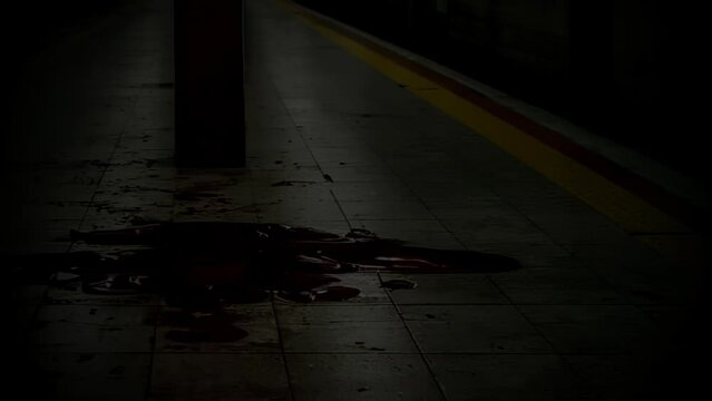 Eerie Subway: Blood-Stained Floor in Spooky Atmosphere
