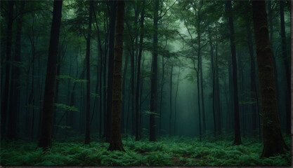 A deep, forest green canvas that sets the stage for a mysterious and enchanting scene, Generative AI