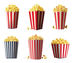 Set classic movie snack combo: buttery popcorn in a red and white box