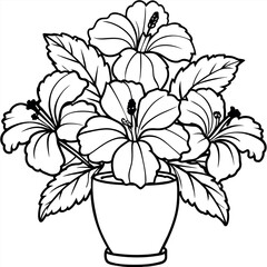 Hibiscus Flower Bouquet illustration coloring book page design, Hibiscus Flower Bouquet black and white line art drawing coloring book pages for children and adults