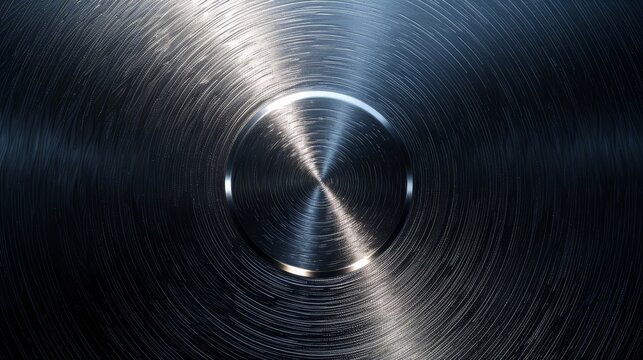 A close-up view of a circular metallic tunnel with a brushed texture, reflecting light like a giant silver record