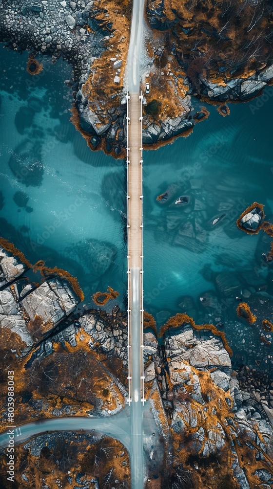 Wall mural Aerial view of Lofoten bridge with surrounded river