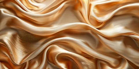Gold Glistening Fabric Background with Wrinkles and Folds. Beautiful, Wavy Bridal Wallpaper.