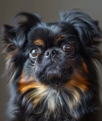 Close-up Portrait of Cute Black and Tan Dog with Big Expressive Eyes