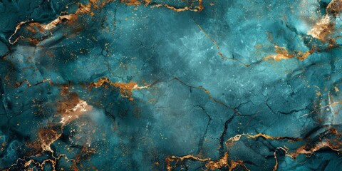 turquoise marble texture background with cracked gold details
