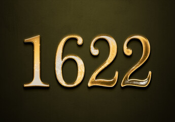 Old gold effect of 1622 number with 3D glossy style Mockup.	
