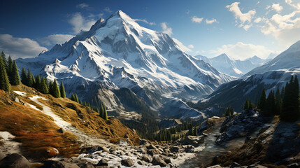 Obraz premium A Magnificent Snowy Mountain Landscape Background