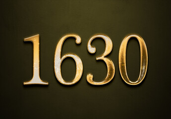 Old gold effect of 1630 number with 3D glossy style Mockup.	