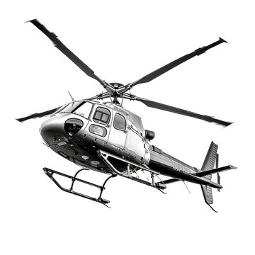 recommend clip art: A black and white helicopter is flying in the air