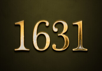 Old gold effect of 1631 number with 3D glossy style Mockup.	