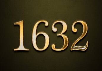 Old gold effect of 1632 number with 3D glossy style Mockup.	