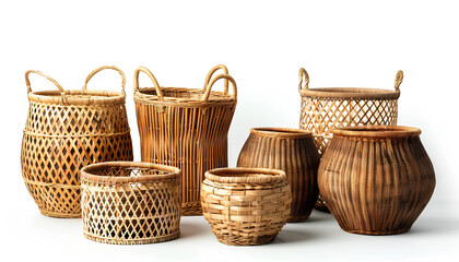 Obraz premium set of stylish rattan baskets on white background